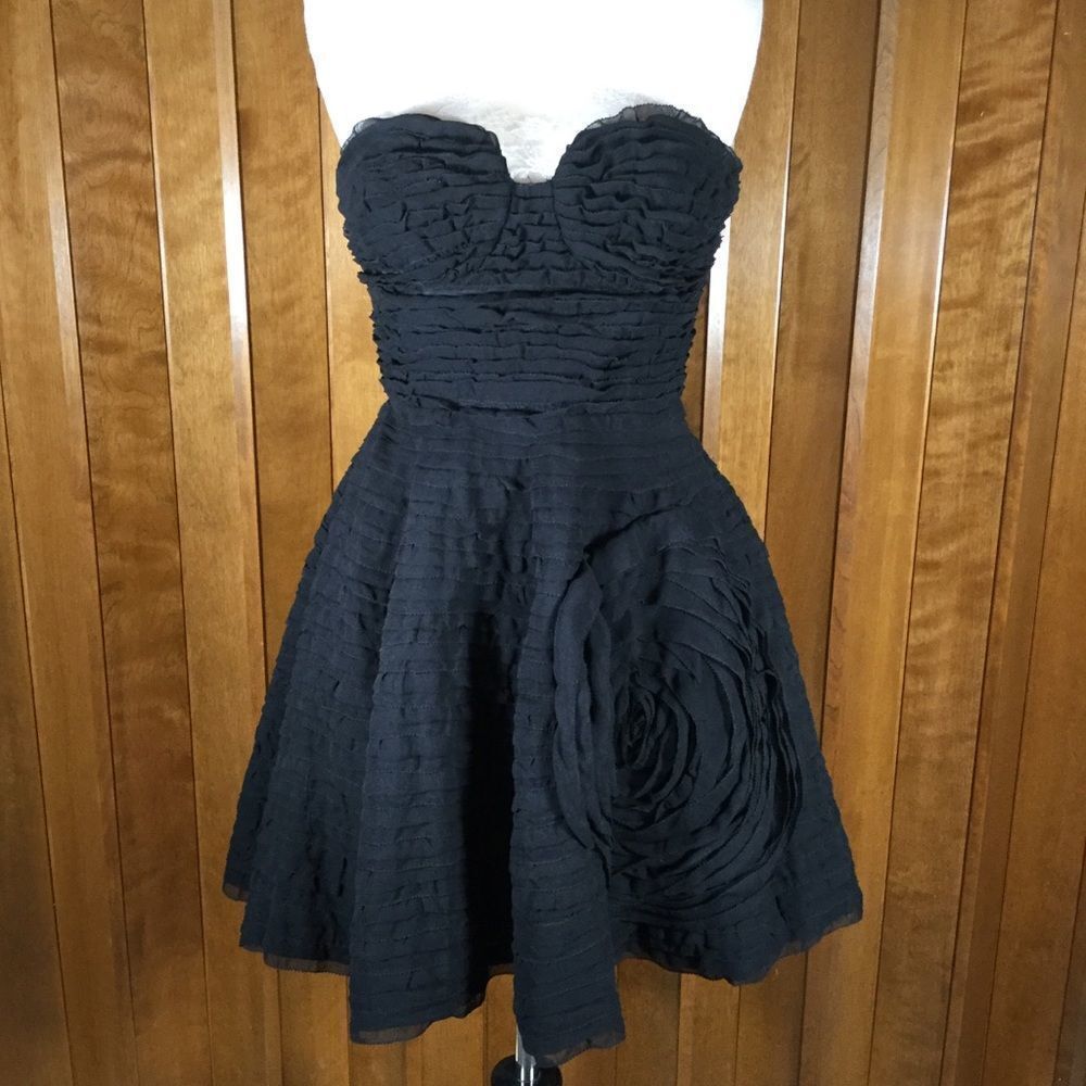 Diane von Furstenberg Delancy Black Silk Chiffon Strapless Dress